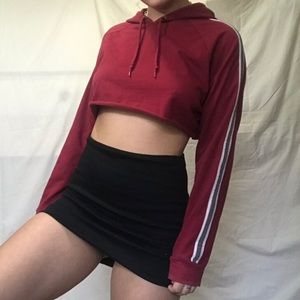 cropped bright red hooded sweatshirt